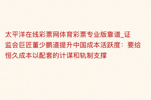 太平洋在线彩票网体育彩票专业版靠谱_证监会巨匠董少鹏道提升中国成本活跃度：要给恒久成本以配套的计谋和轨制支撑