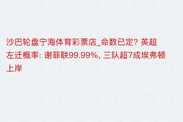 沙巴轮盘宁海体育彩票店_命数已定? 英超左迁概率: 谢菲联99.99%, 三队超7成埃弗顿上岸