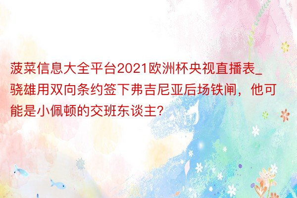 菠菜信息大全平台2021欧洲杯央视直播表_骁雄用双向条约签下弗吉尼亚后场铁闸，他可能是小佩顿的交班东谈主？