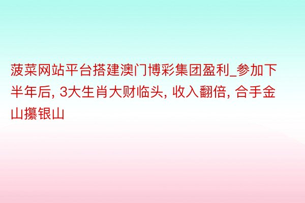 菠菜网站平台搭建澳门博彩集团盈利_参加下半年后， 3大生肖大财临头， 收入翻倍， 合手金山攥银山