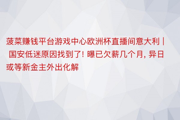 菠菜赚钱平台游戏中心欧洲杯直播间意大利 | 国安低迷原因找到了! 曝已欠薪几个月, 异日或等新金主外出化解